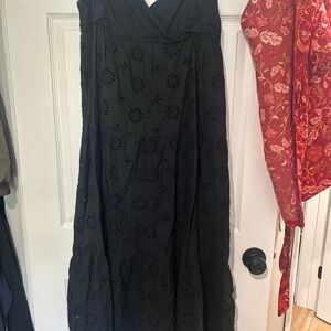 Zara Black Maxi A-Line Wrap Skirt